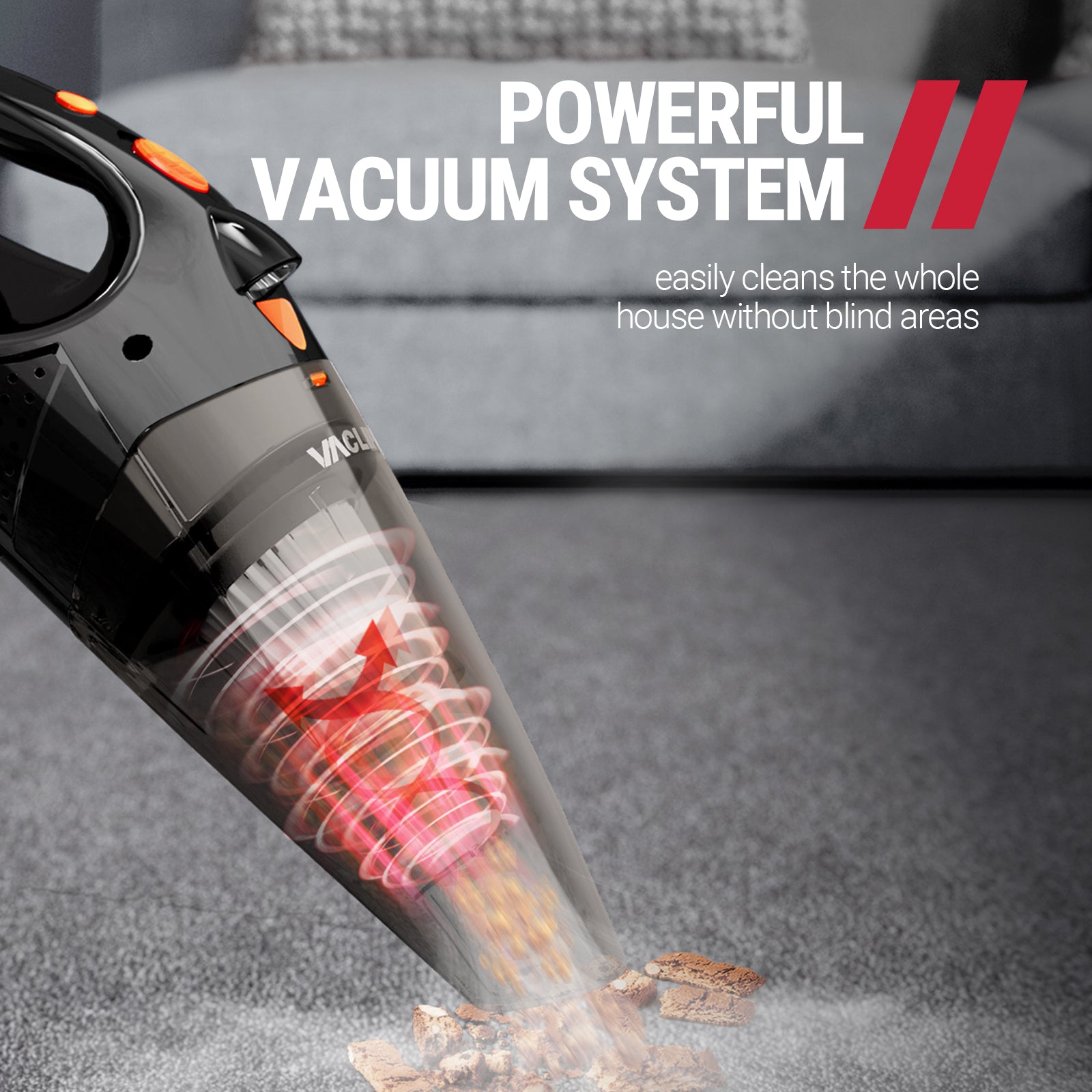 Powools Car Vacuum Cordless Rechargeable - Handheld Vacuum Cleaner by  VacLife High Power with Fast Cahrge Tech, Portable Vacuum with  Large-Capacity