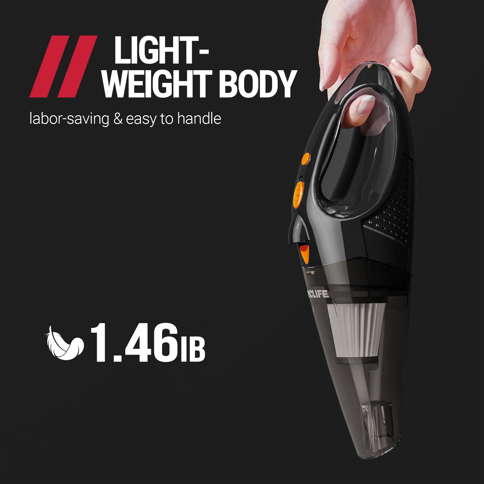 Powools Car Vacuum Cordless Rechargeable - Handheld Vacuum Cleaner by  VacLife High Power with Fast Cahrge Tech, Portable Vacuum with  Large-Capacity