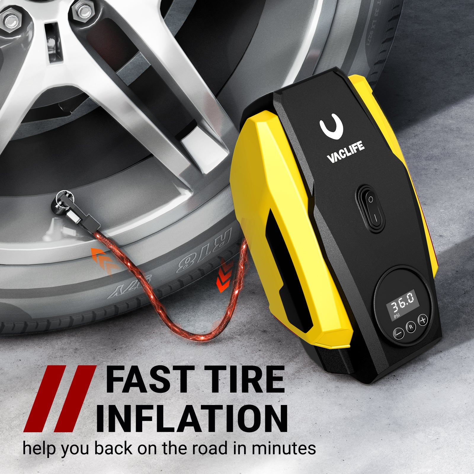 VacLife Tire Inflator Portable Air Compressor - Air Pump for Car Tires