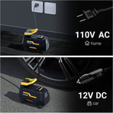 VacLife AC/DC 2-in-1 Tire Inflator - Portable Air Compressor, Air Pump for Car Tires (up to 50 PSI), Electric Bike Pump (up to 150 PSI) w/Auto Shut-Off Function, Model: ATJ-1666, Yellow (VL708)