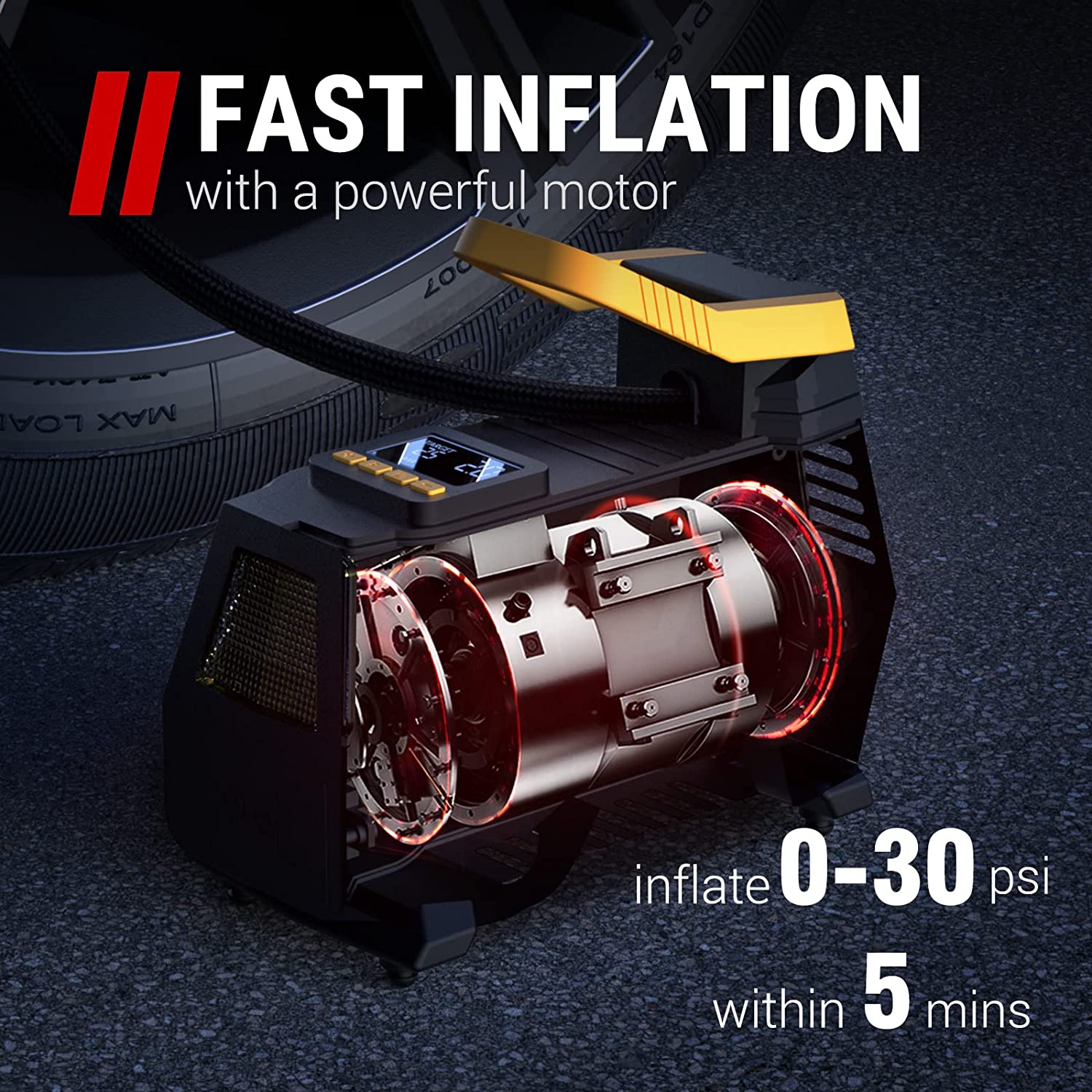 VacLife Tire Inflator Portable Air Compressor - Air Pump for Car Tires